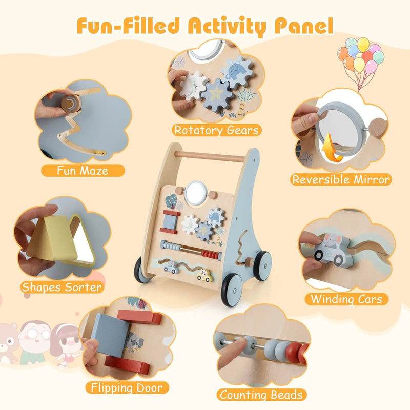 Wooden Baby Push and Pull Walker with Multi-Activity Learning Center by DirectDeals