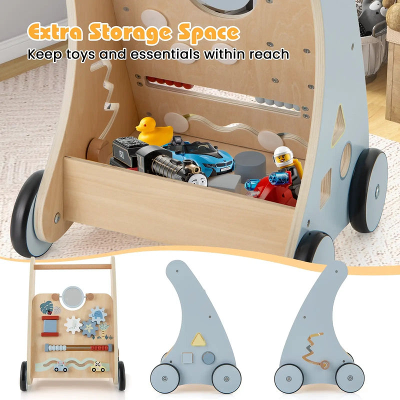 Wooden Baby Push and Pull Walker with Multi-Activity Learning Center by DirectDeals