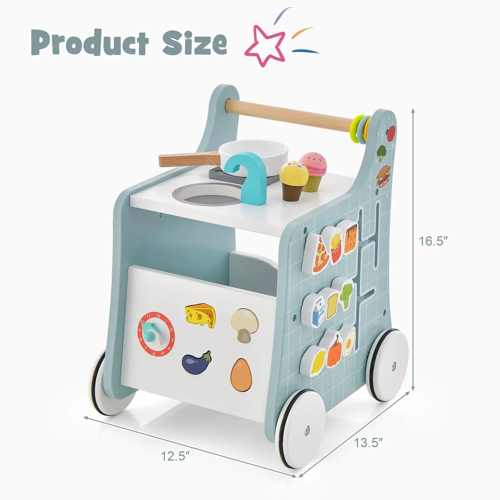 6-in-1 Wooden Baby Stroller with Play Kitchen for Kids Over 12 Months by DirectDeals