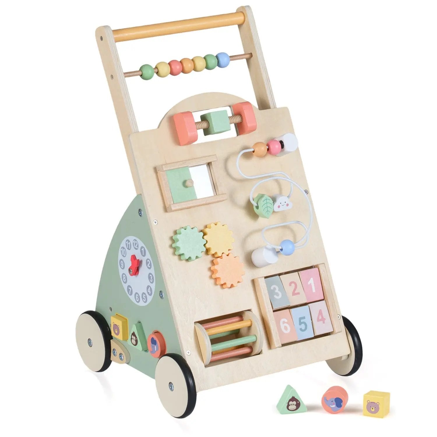 Wooden Baby Walker with Wheels and Storage Basket by DirectDeals