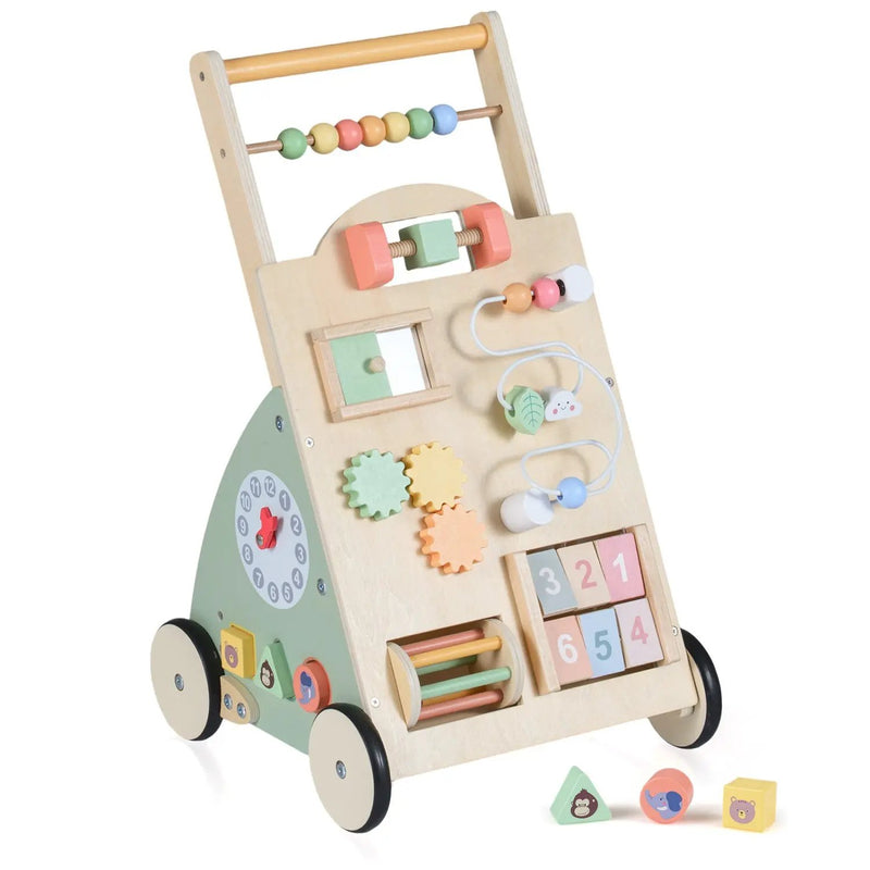 Wooden Baby Walker with Wheels and Storage Basket by DirectDeals