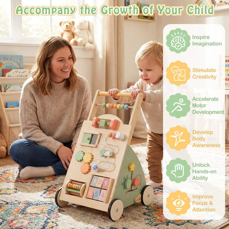 Wooden Baby Walker with Wheels and Storage Basket by DirectDeals