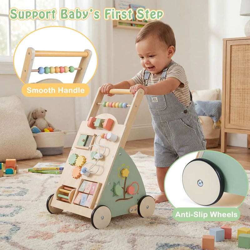 Wooden Baby Walker with Wheels and Storage Basket by DirectDeals
