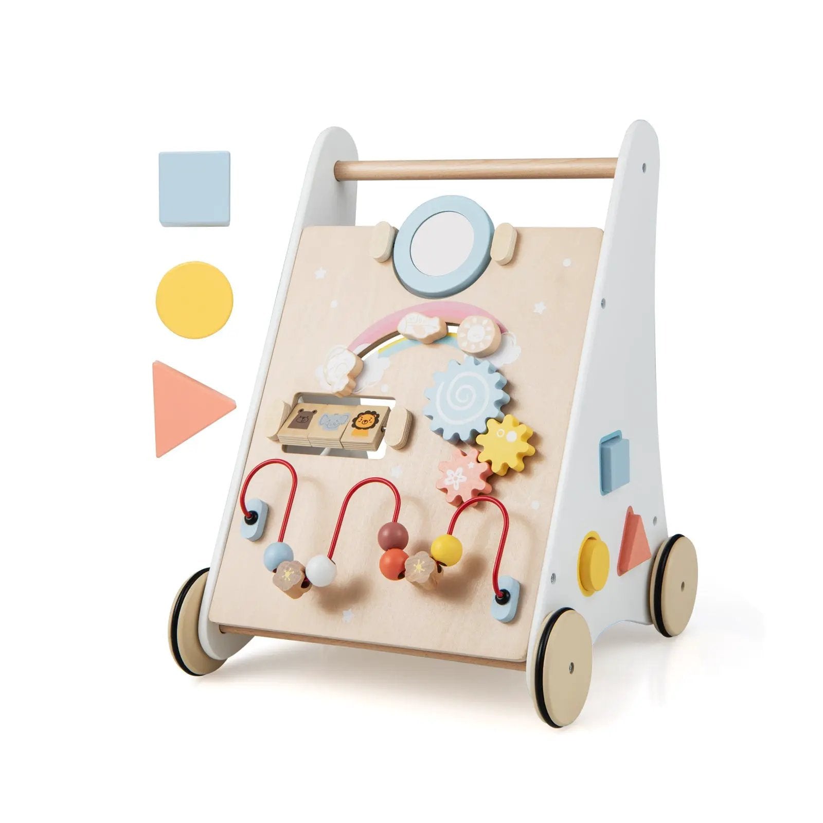 Wooden Baby Walker with Multiple Activities Center for Over 1 Year Old-White by DirectDeals