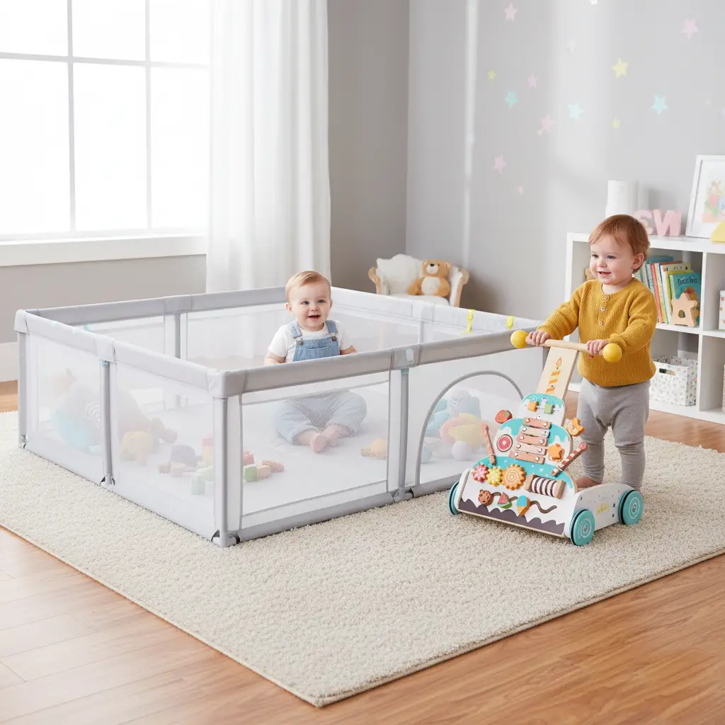 Wooden Baby Walker and Large Infant Playpen Bundle by DirectDeals
