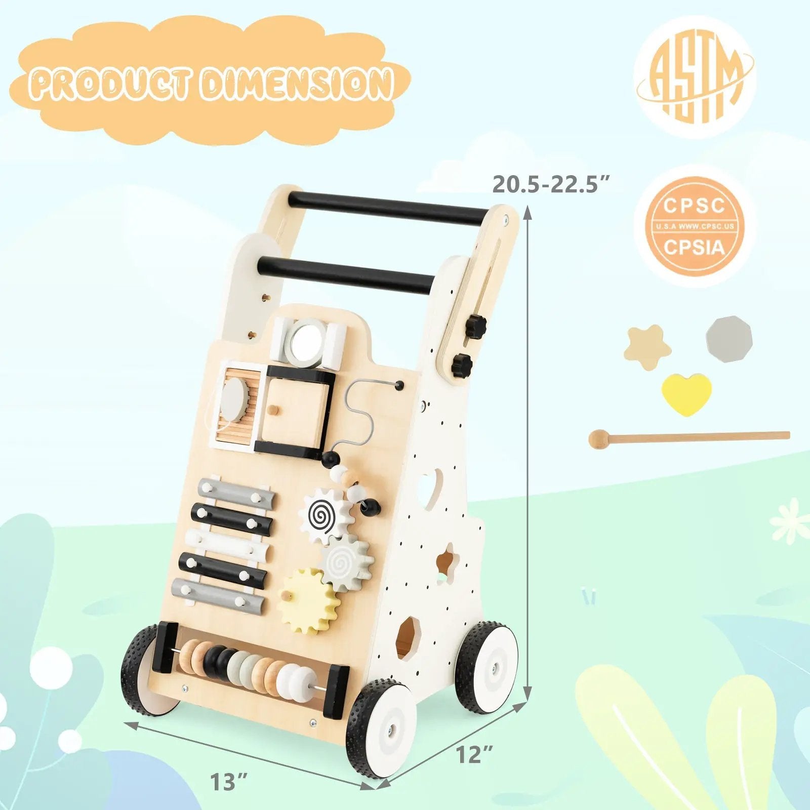 Wooden Baby Walker with Height Adjustable Handles by DirectDeals