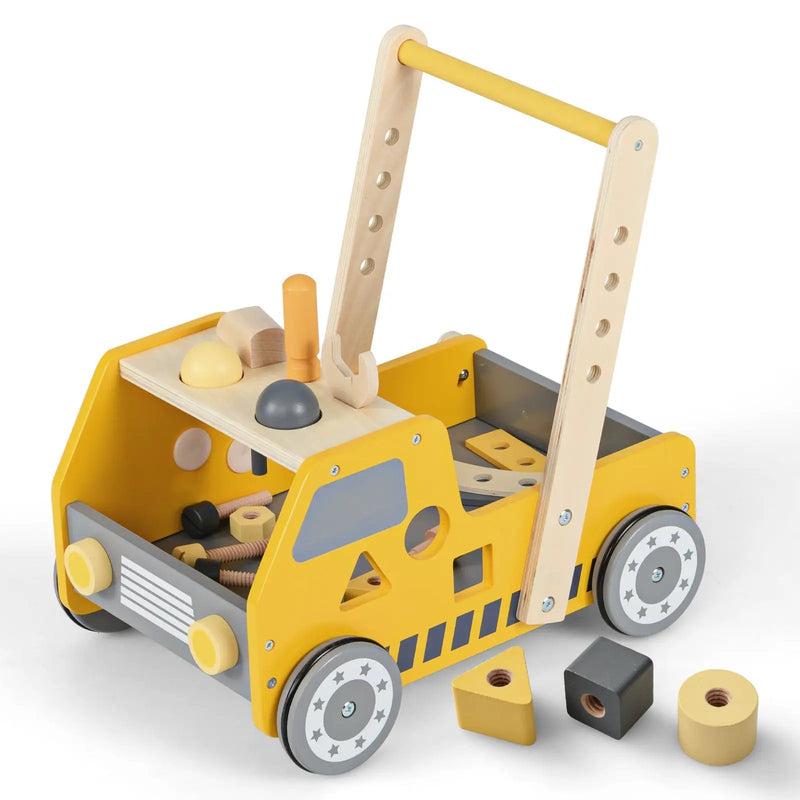 2-in-1 Wooden Baby Walker with Adjustable Speed and Bottom Storage-Yellow by DirectDeals