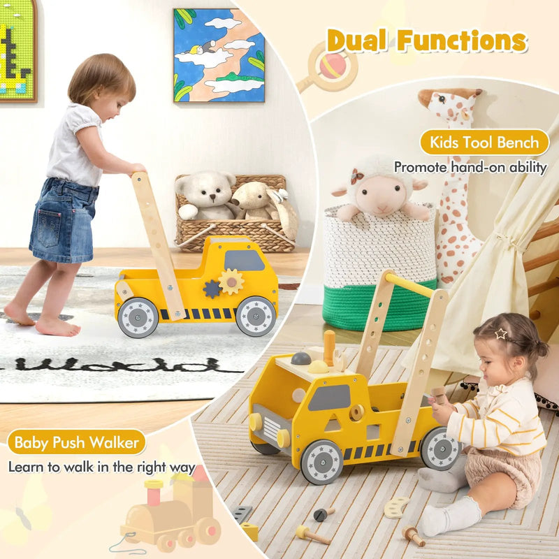 2-in-1 Wooden Baby Walker with Adjustable Speed and Bottom Storage-Yellow by DirectDeals