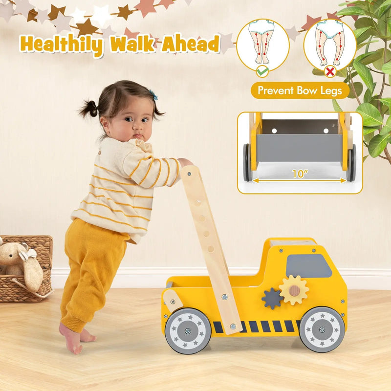 2-in-1 Wooden Baby Walker with Adjustable Speed and Bottom Storage-Yellow by DirectDeals