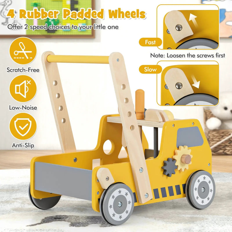 2-in-1 Wooden Baby Walker with Adjustable Speed and Bottom Storage-Yellow by DirectDeals