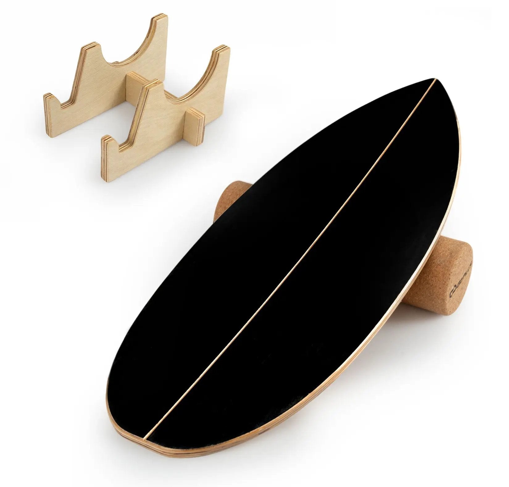 Wooden Balancing Board with Cork Roller and Storage Rack to Exercise by DirectDeals
