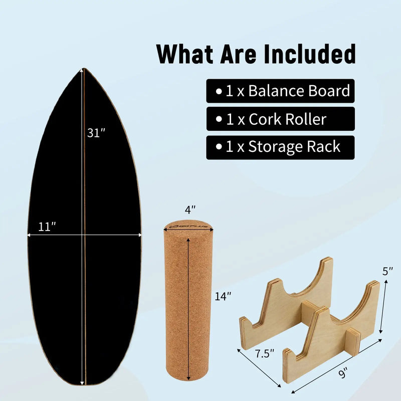 Wooden Balancing Board with Cork Roller and Storage Rack to Exercise by DirectDeals