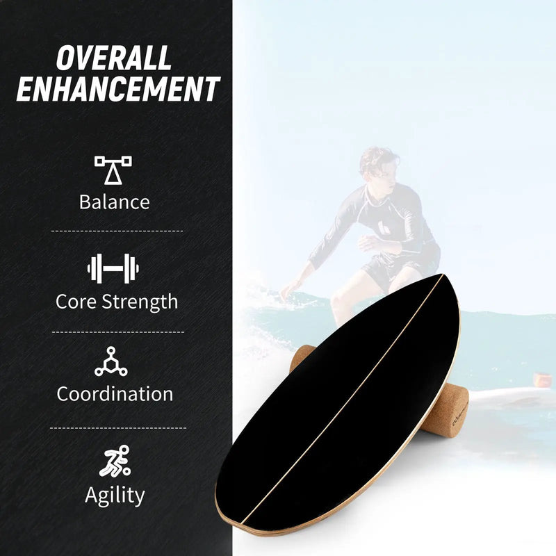 Wooden Balancing Board with Cork Roller and Storage Rack to Exercise by DirectDeals