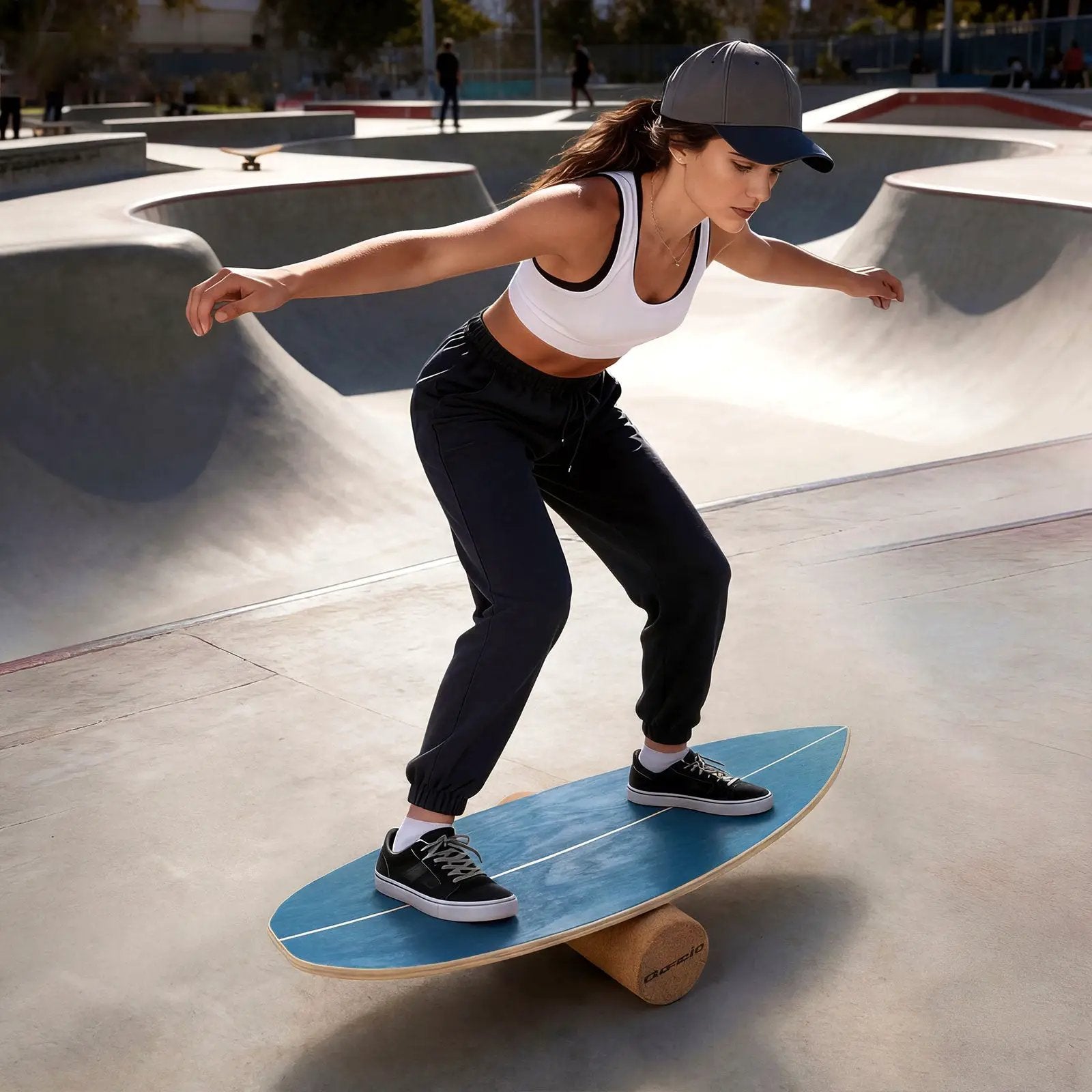 Wooden Balancing Board with Cork Roller and Storage Rack to Exercise by DirectDeals