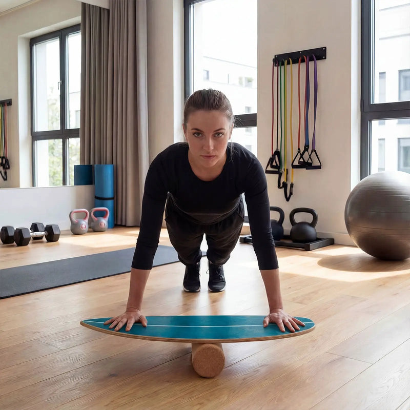 Wooden Balancing Board with Cork Roller and Storage Rack to Exercise by DirectDeals