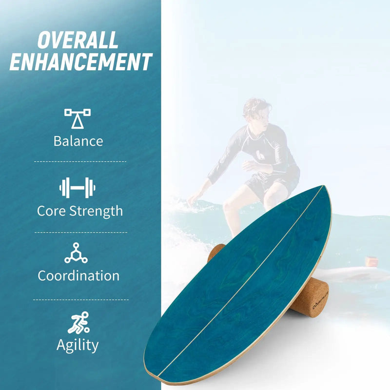 Wooden Balancing Board with Cork Roller and Storage Rack to Exercise by DirectDeals