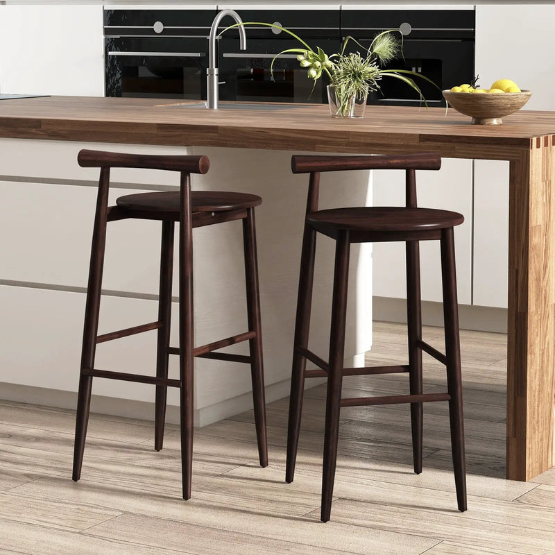 Wooden Bar Chair Set of 2 with Backrest and Footrest for Home Restaurant Cafe by DirectDeals