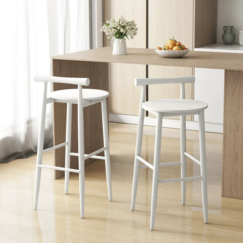 Wooden Bar Chair Set of 2 with Backrest and Footrest for Home Restaurant Cafe by DirectDeals
