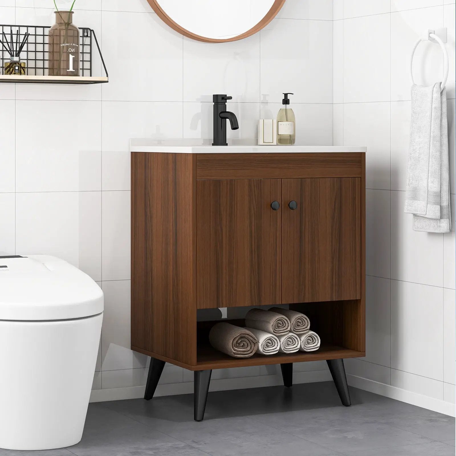 25 Inch Wooden Bathroom Storage Cabinet with Sink-Walnut by DirectDeals