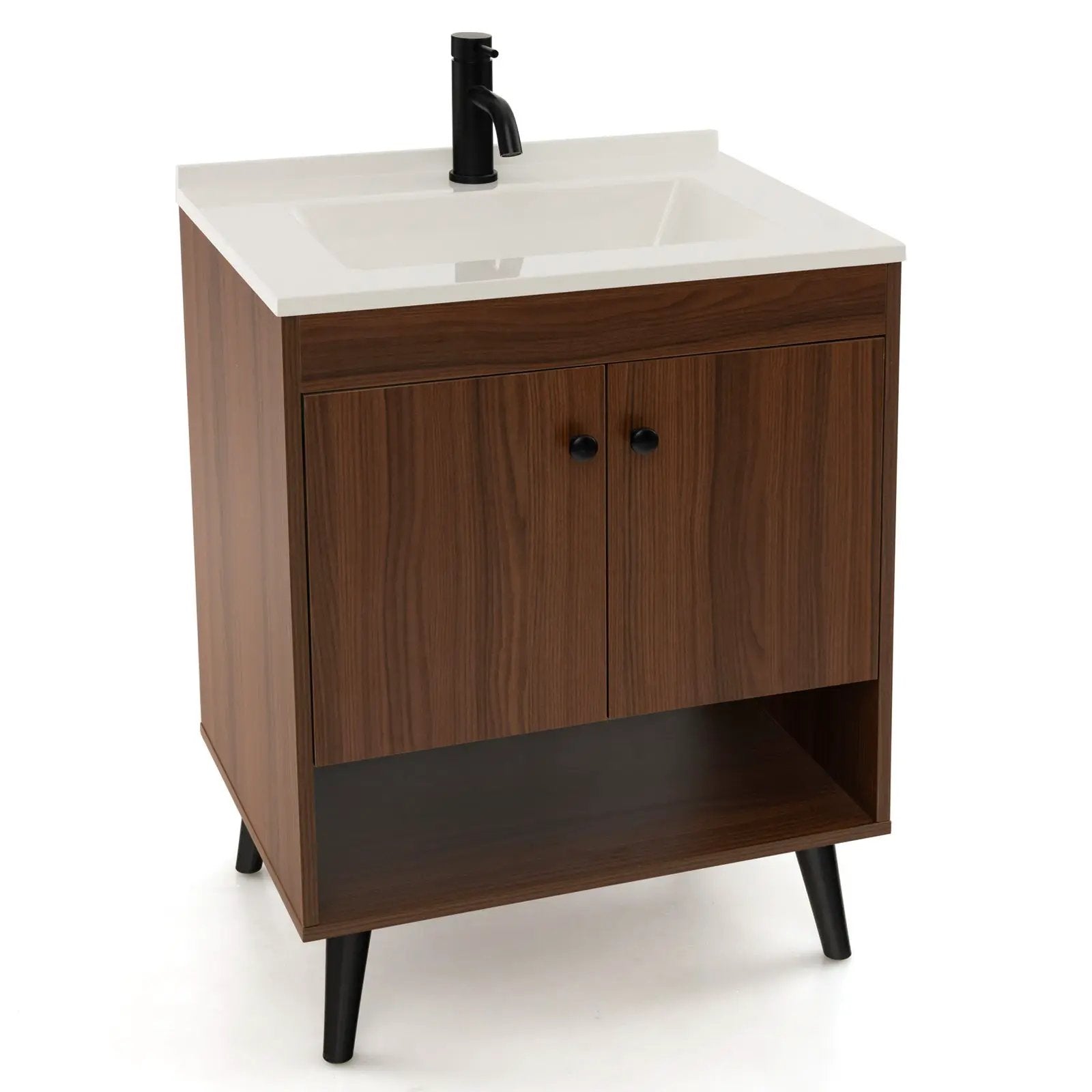25 Inch Wooden Bathroom Storage Cabinet with Sink-Walnut by DirectDeals
