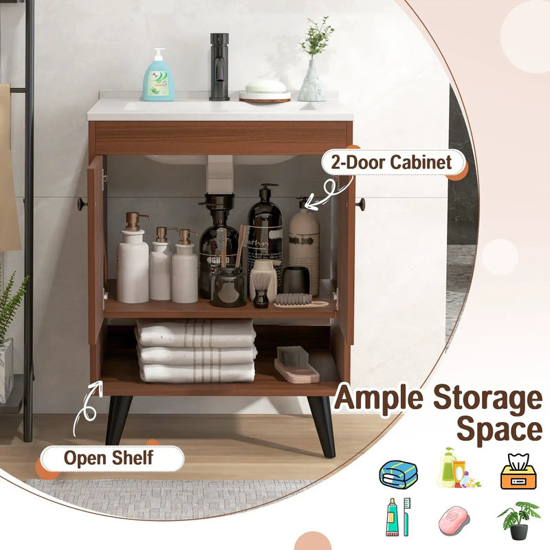 25 Inch Wooden Bathroom Storage Cabinet with Sink-Walnut by DirectDeals
