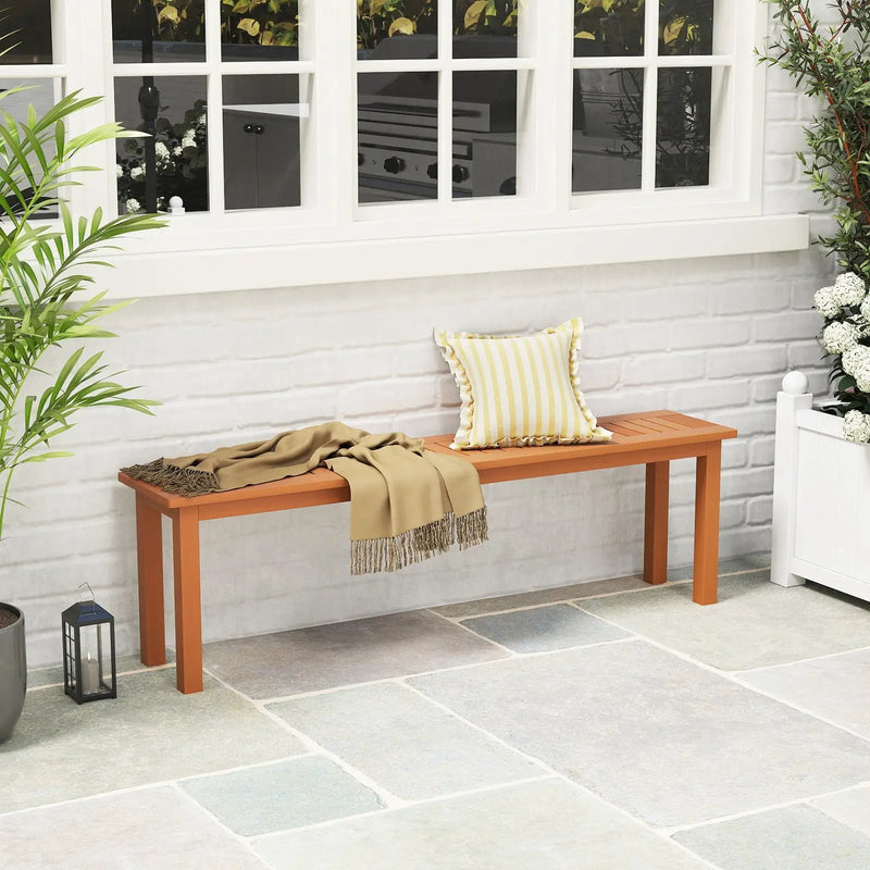 Outdoor 59 Inch Long Patio Dining Backless Wooden Bench with Teak Oil Finish by DirectDeals