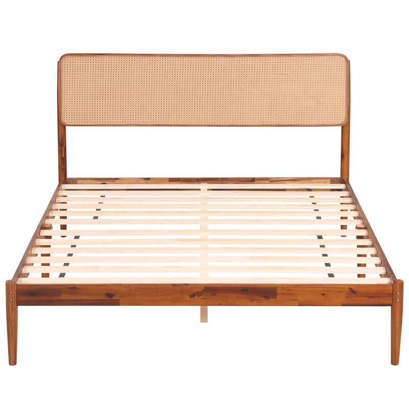 Queen Rattan Headboard Bed Frame with Wood Slat Support by DirectDeals