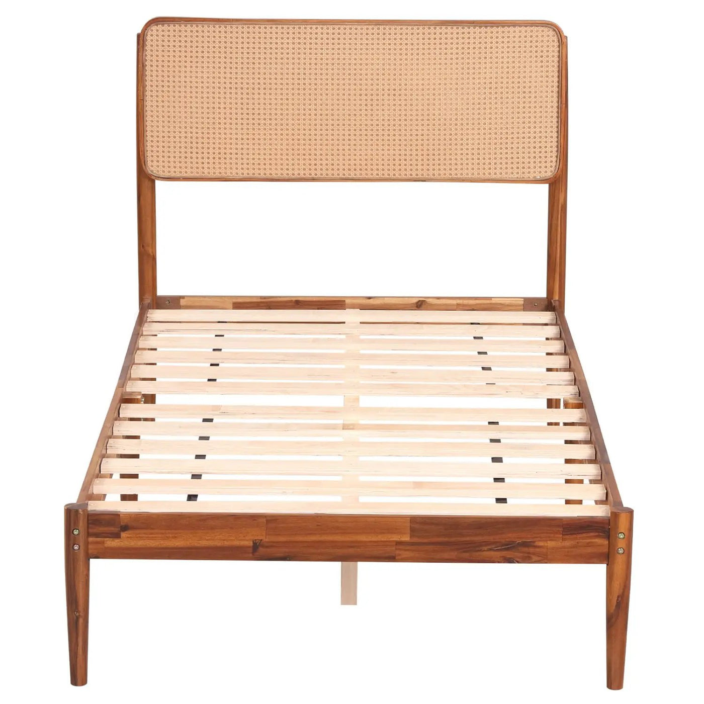 Queen Rattan Headboard Bed Frame with Wood Slat Support by DirectDeals