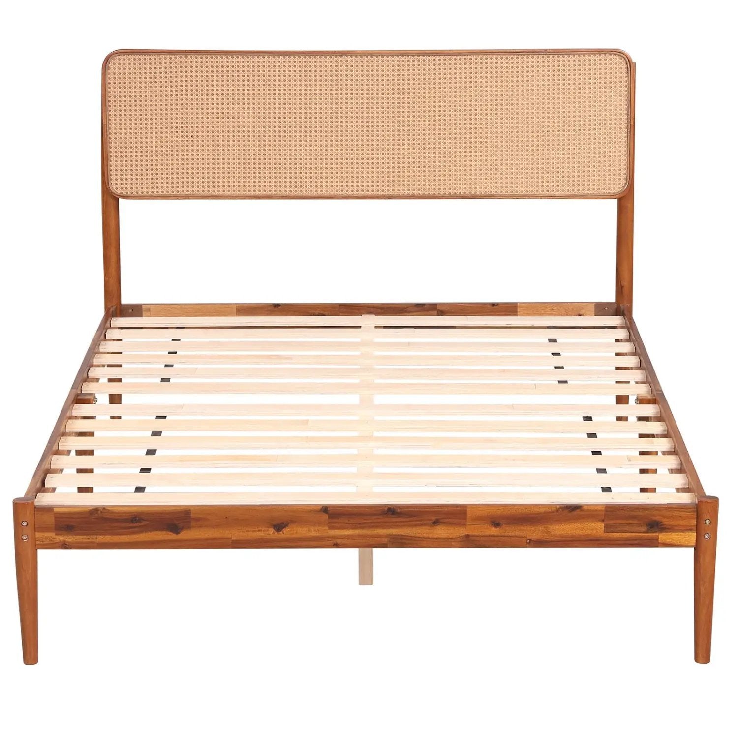 Queen Rattan Headboard Bed Frame with Wood Slat Support by DirectDeals