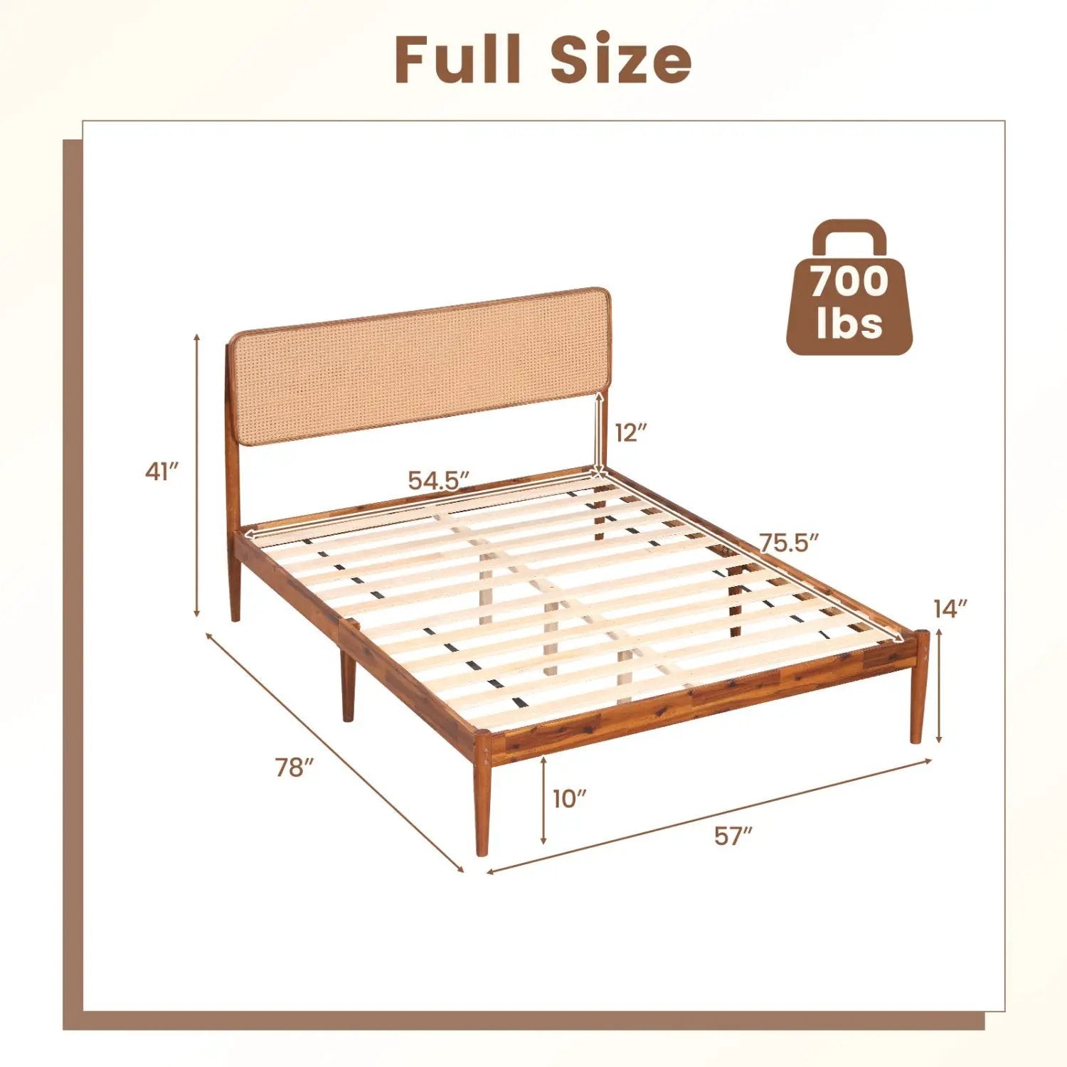 Queen Rattan Headboard Bed Frame with Wood Slat Support by DirectDeals