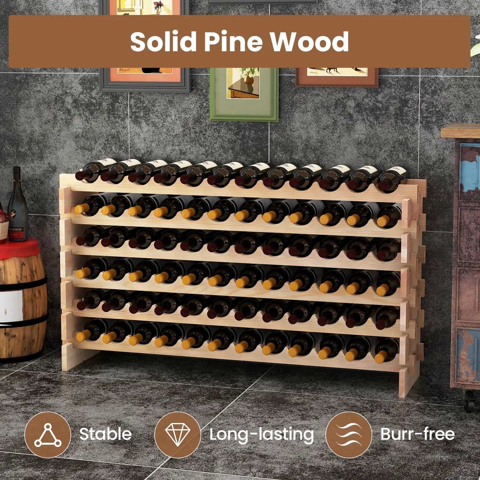 Wooden Bottle Rack Wine Display Shelves for 72 Bottles by DirectDeals