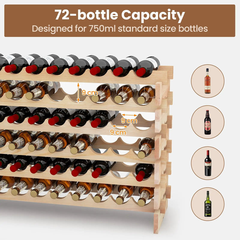 Wooden Bottle Rack Wine Display Shelves for 72 Bottles by DirectDeals