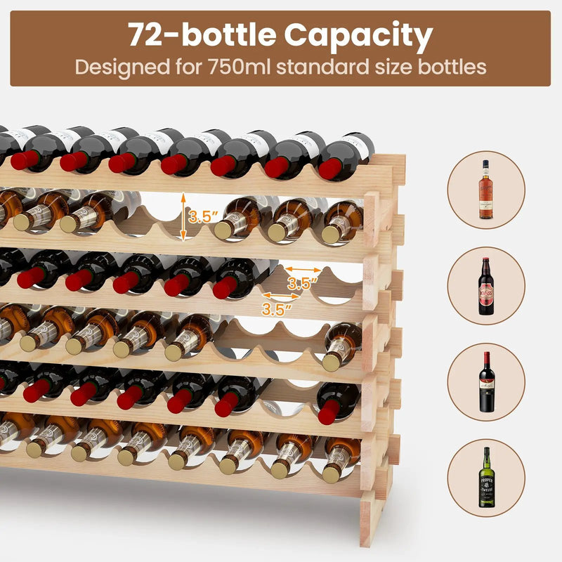 Wooden Bottle Rack Wine Display Shelves for 72 Bottles by DirectDeals