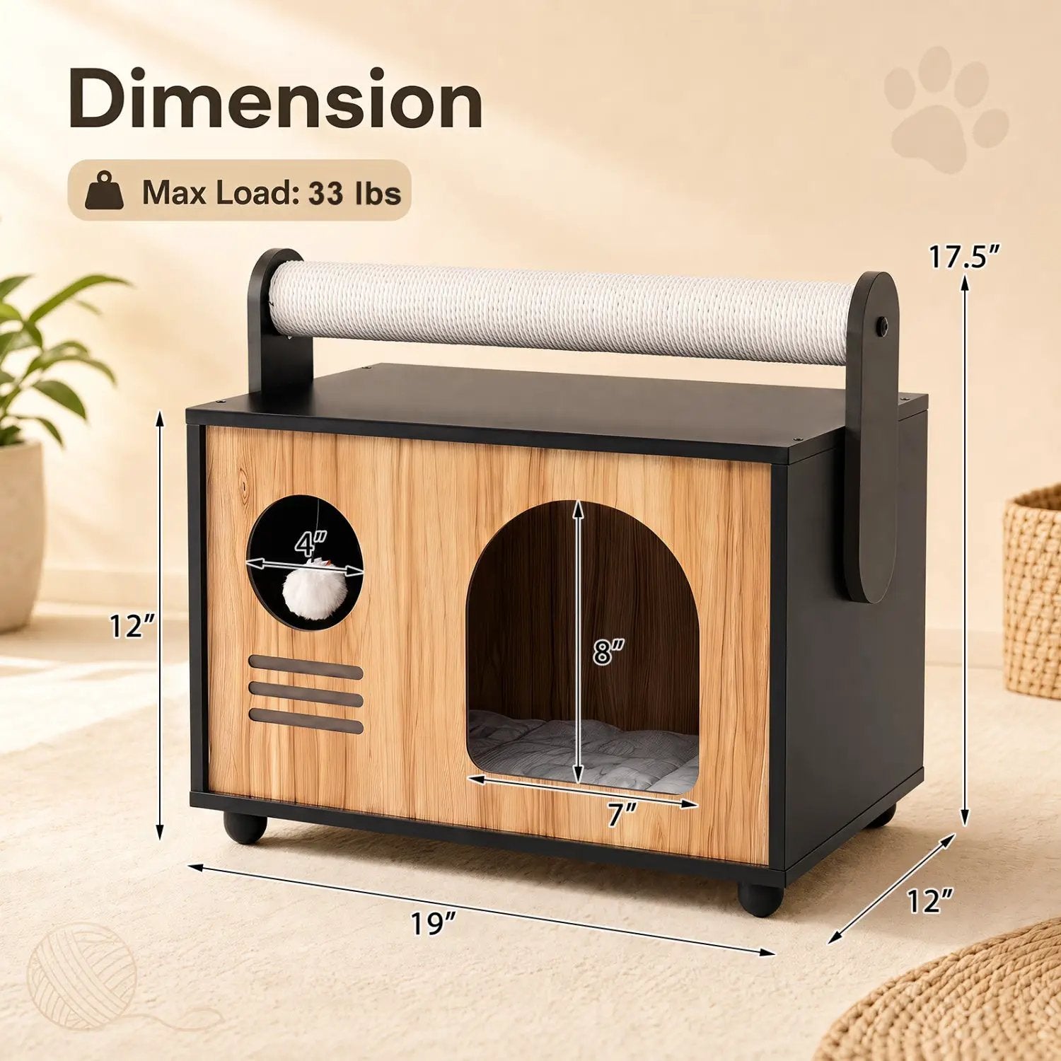 Wooden Cat House with Scratching Post and Cushion by DirectDeals