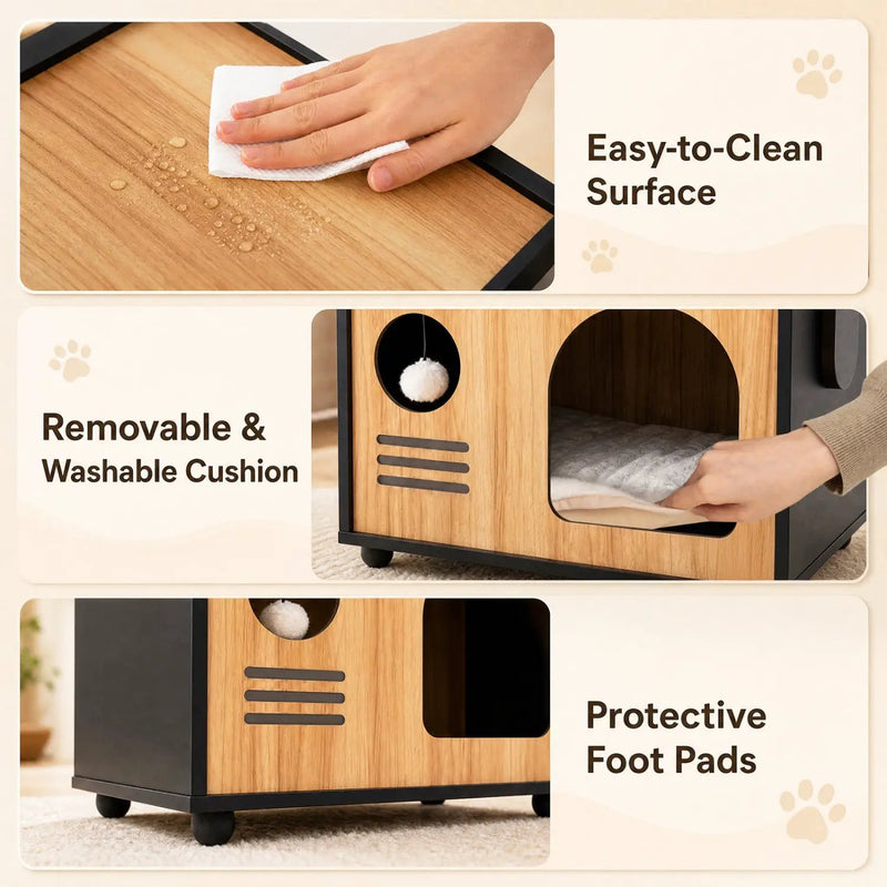 Wooden Cat House with Scratching Post and Cushion by DirectDeals