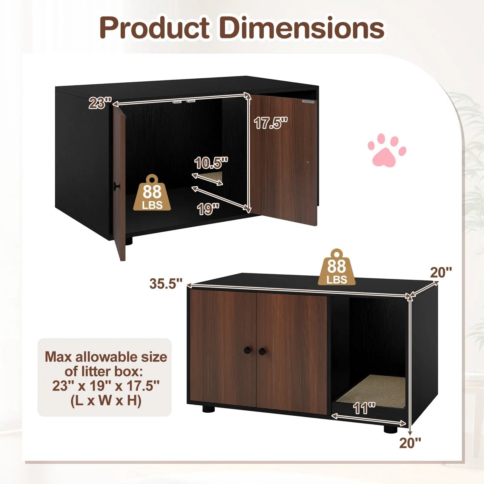 Wooden Cat Litter Box Enclosure Hidden Litter Box Furniture with Scratching Board by DirectDeals
