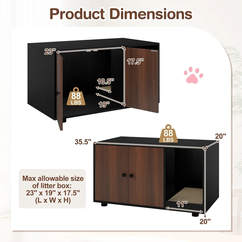 Wooden Cat Litter Box Enclosure Hidden Litter Box Furniture with Scratching Board by DirectDeals