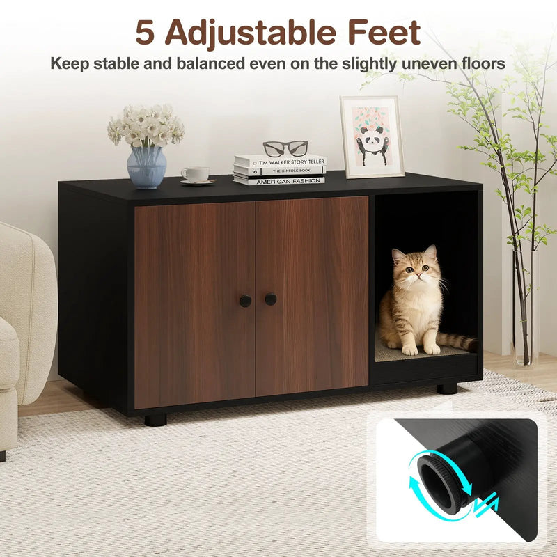 Wooden Cat Litter Box Enclosure Hidden Litter Box Furniture with Scratching Board by DirectDeals