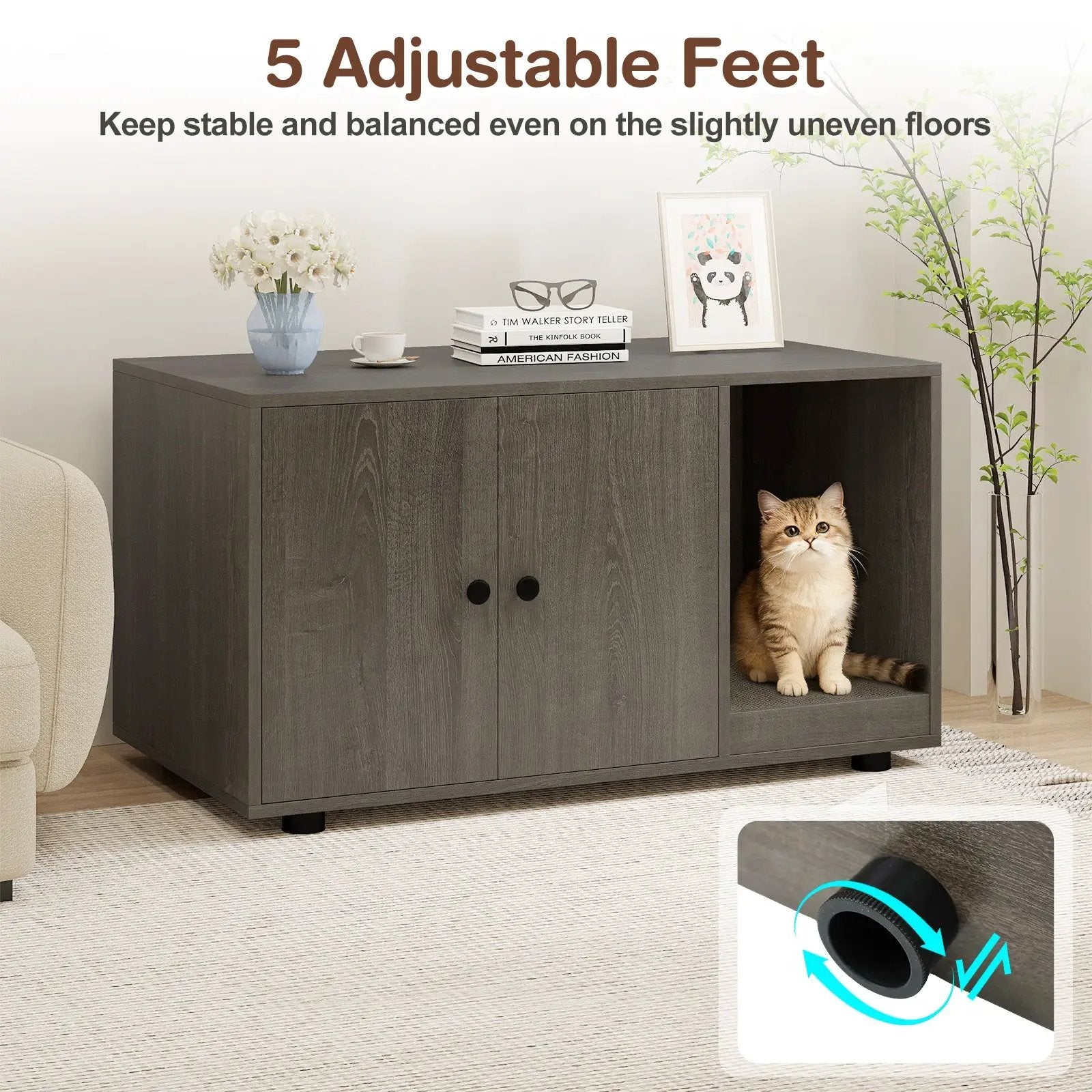 Wooden Cat Litter Box Enclosure Hidden Litter Box Furniture with Scratching Board by DirectDeals