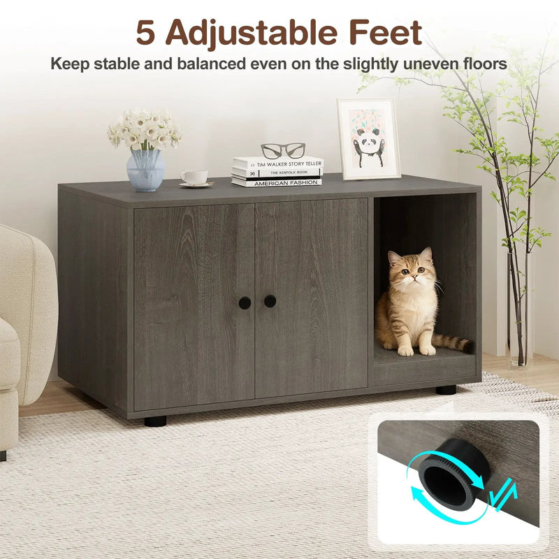 Wooden Cat Litter Box Enclosure Hidden Litter Box Furniture with Scratching Board by DirectDeals