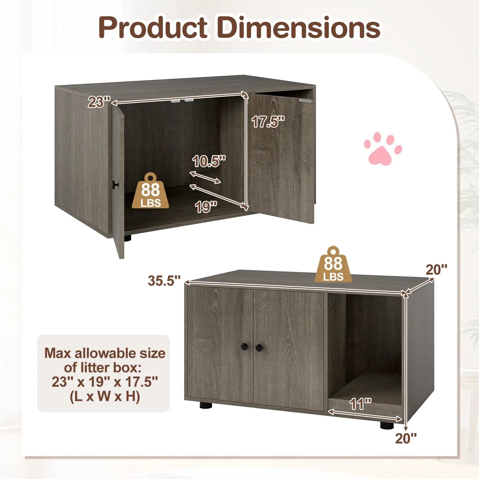 Wooden Cat Litter Box Enclosure Hidden Litter Box Furniture with Scratching Board by DirectDeals