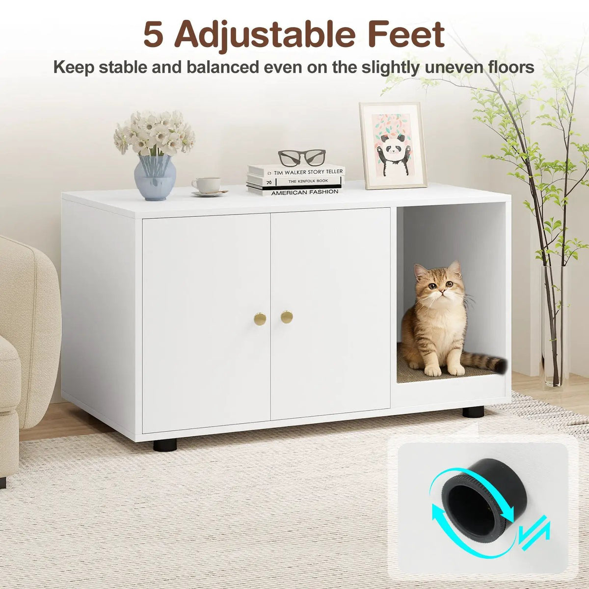 Wooden Cat Litter Box Enclosure Hidden Litter Box Furniture with Scratching Board by DirectDeals