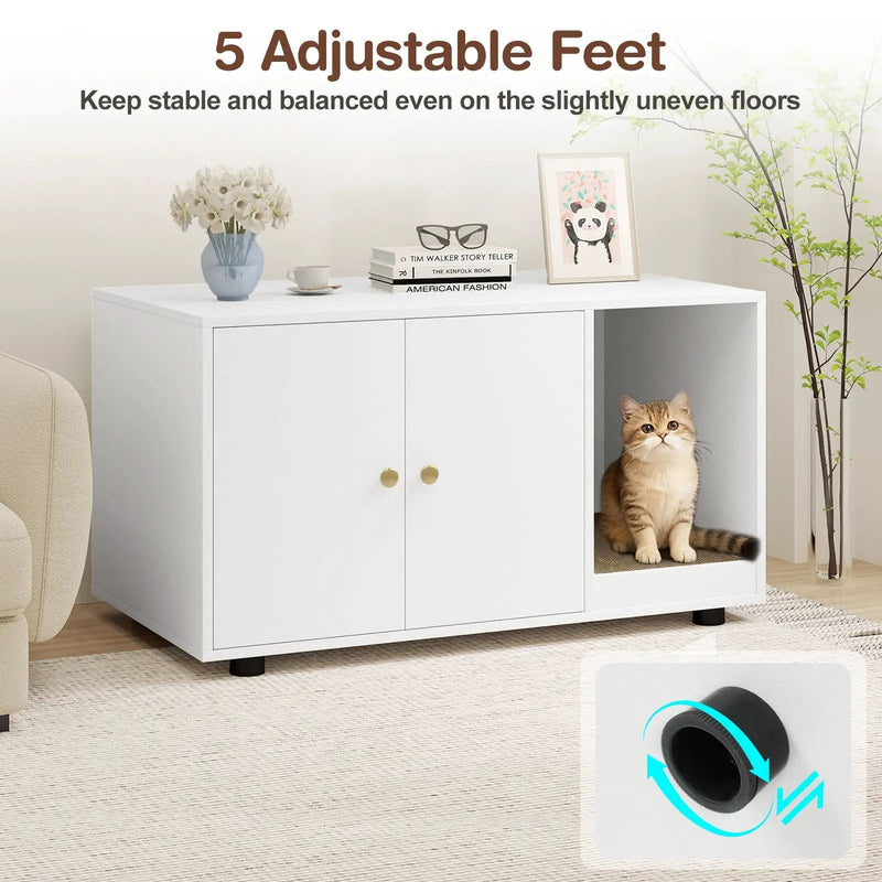 Wooden Cat Litter Box Enclosure Hidden Litter Box Furniture with Scratching Board by DirectDeals