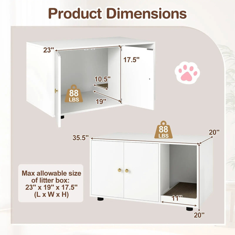 Wooden Cat Litter Box Enclosure Hidden Litter Box Furniture with Scratching Board by DirectDeals