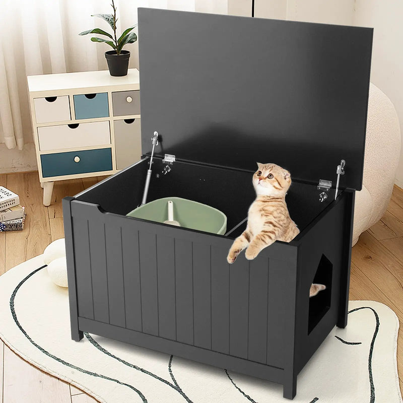 Wooden Cat Litter Box Enclosure with Top Opening Side Table Furniture by DirectDeals