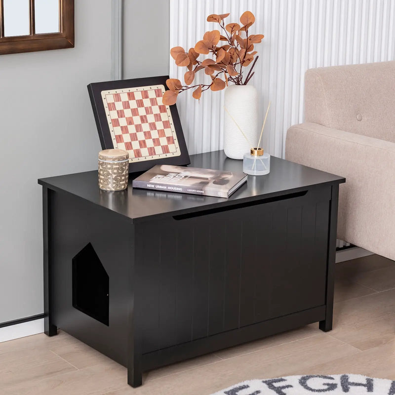 Wooden Cat Litter Box Enclosure with Top Opening Side Table Furniture by DirectDeals