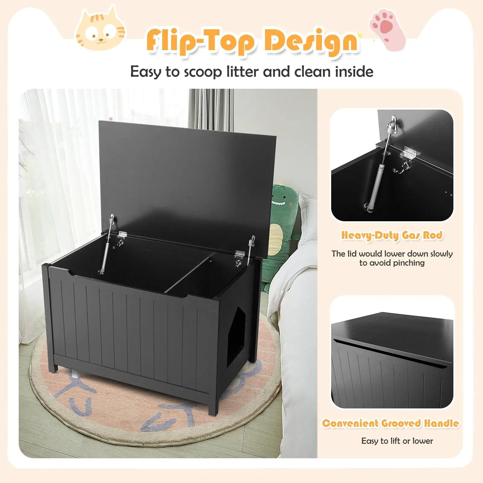 Wooden Cat Litter Box Enclosure with Top Opening Side Table Furniture by DirectDeals
