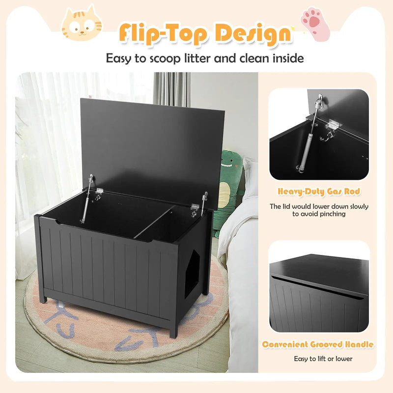 Wooden Cat Litter Box Enclosure with Top Opening Side Table Furniture by DirectDeals