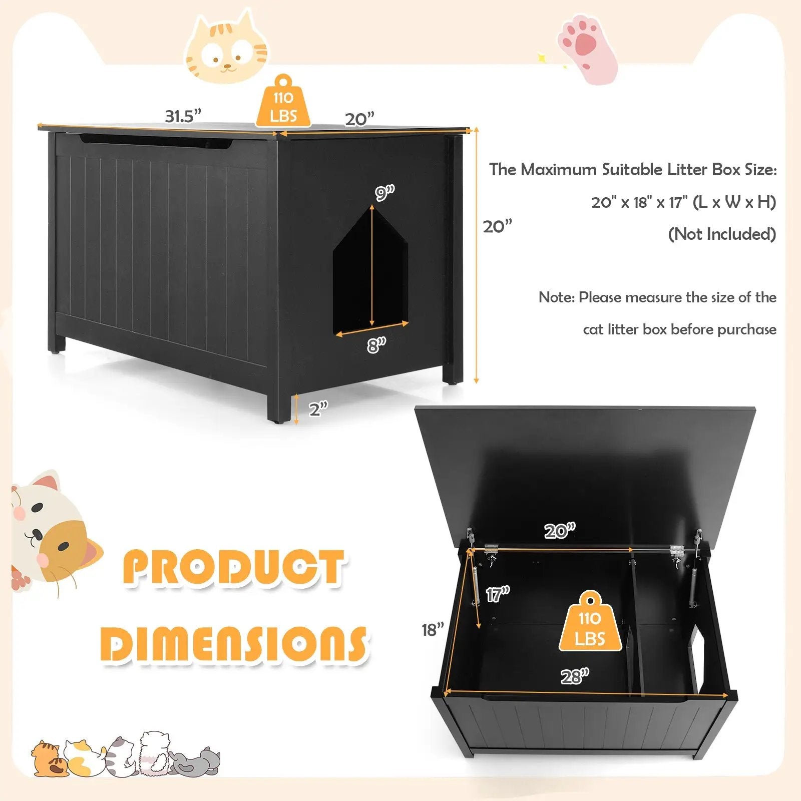 Wooden Cat Litter Box Enclosure with Top Opening Side Table Furniture by DirectDeals