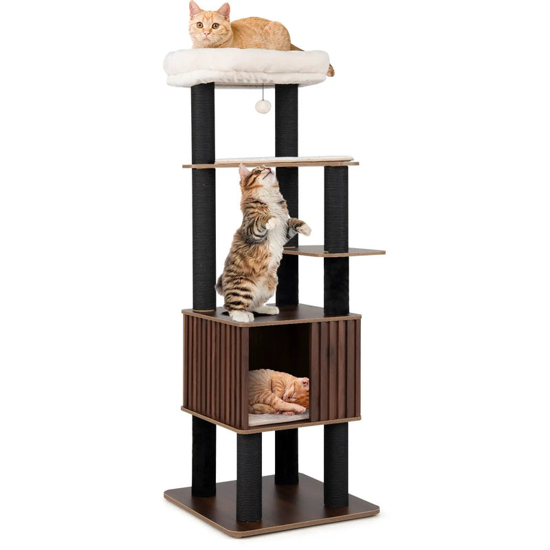 Wooden Cat Tower Top Perch with Soft Padding-Brown by DirectDeals